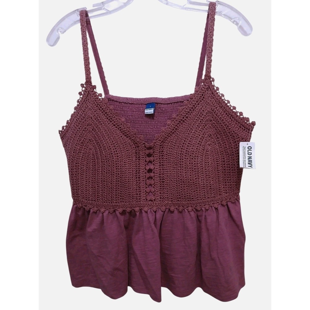 NEW Old Navy Crochet Babydoll Crop Tank Top Purple Sz L Boho Festival Coquette